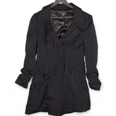 Bebe Ruffle Trim Jacket Blazer Black Fitted Career Party XS