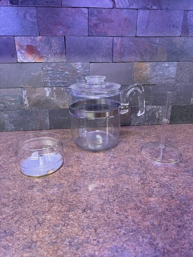 Vintage Pyrex Flame Ware 7759-B Glass Percolator 9 Cup Functional Coffee Pot Set