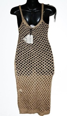 NWT Blugirl Blumarine Gold Metallic Fishnet Beach Dress Swim Cover Up IT 42 New