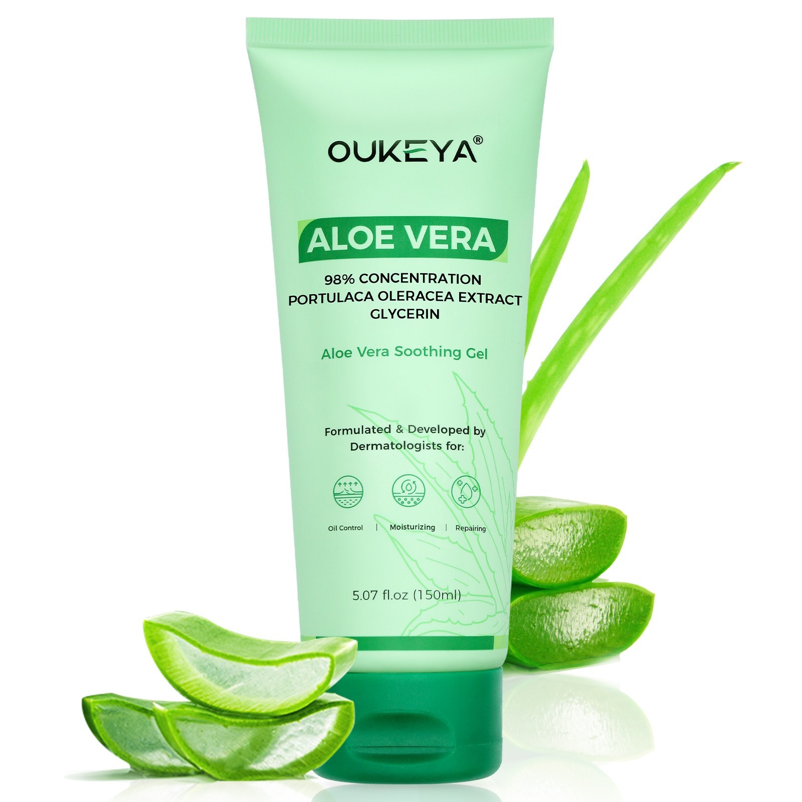 OUKEYA Pure Aloe Vera Moisturizing Gel For Dry Blemishes Acne Skin & Hair Care