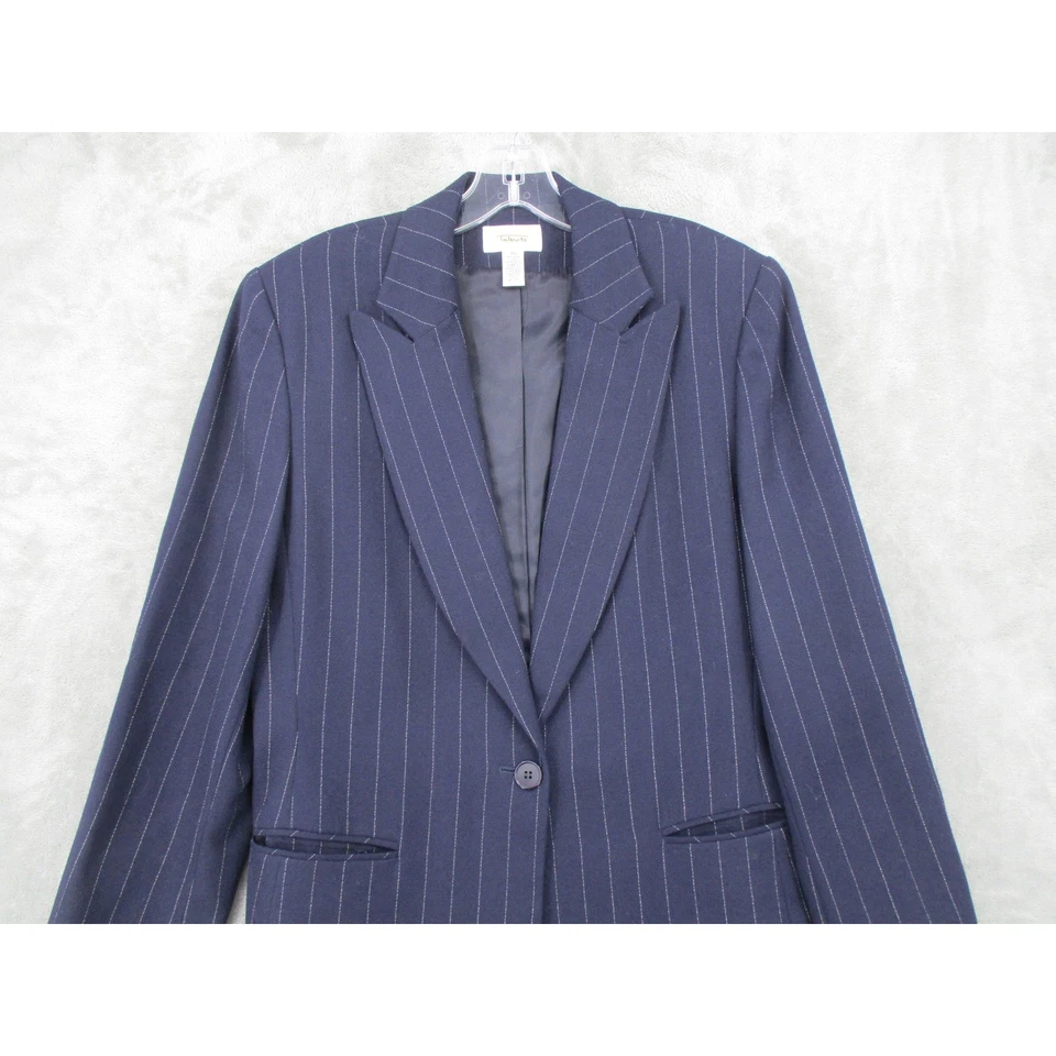Винтажный Talbots Blazer 10 Темно-синий В тонкую полоску Шерсть Бойфренд Большой Офис - Изображение 3 из 4