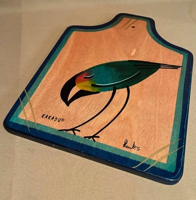 Vintage UNUSED Artist KAKADU Handpainted BIRD Cutting Board Reut Aharon Shahar