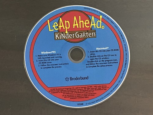 1990 Broderbund Windows 95/Mac CD-ROM Leap Ahead Kinder Garten - Picture 1 of 3