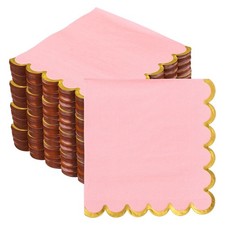 200Pcs Scalloped Cocktail Napkins with Gold Foil 5 x 5 Inch Shallow Pink 