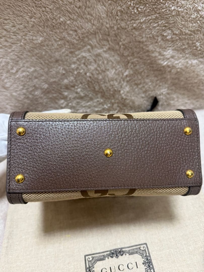 GUCCI Diana Jumbo GG Small Shoulder Tote Hand Bag Leather Beige Dark Brown Auth thumbnail 6