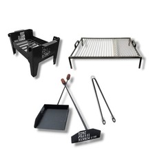 Juego Parrilla Barbacoa Argentina 60x40 cm – Con Estante Leña + Herramientas (Pala, Poker)