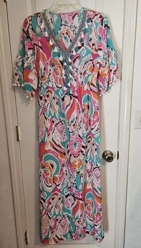 Ladies Bohemian Maxi Tiered Dress  Size M, Tassels