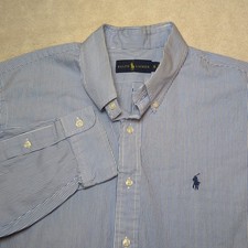 Polo Ralph Lauren Mens Blue/White Stripe Button-Down Long Sleeve Shirt Size XL
