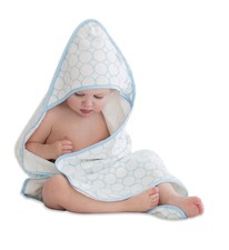 SwaddleDesigns Organic 30 x 30 Inch, Hooded Towel, Pastel Blue Mod Circles