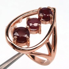 925 Sterling Silver Red Ruby Birthstone Jewelry Ring Rose Gold Coated Size 7.25