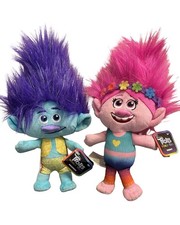 Trolls World Tour Poppy Branch Plush Dolls Set of 2 Sparkly Hair Stuffed