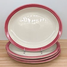 Homer Laughlin Pink Rim Oval Plates Platters 12.5" x 10.25" Set of 4 USA Vintage