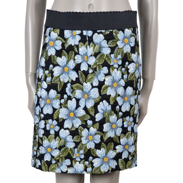 73616 Auth Dolce & Gabbana blau schwarz grün 2019 FLORAL JACQUARD Rock 44 L