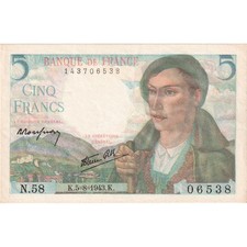 [#336280] France, 5 Francs, Berger, 1943-08-05, N.58, UNC