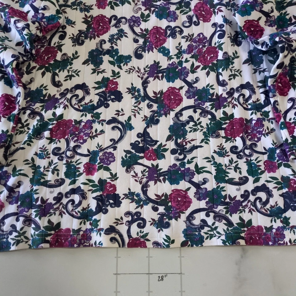 Suéter Jason Maxwell Top Para Mujer Talla M Mediano Blanco Púrpura Floral Manga Larga Foto 3 de 4