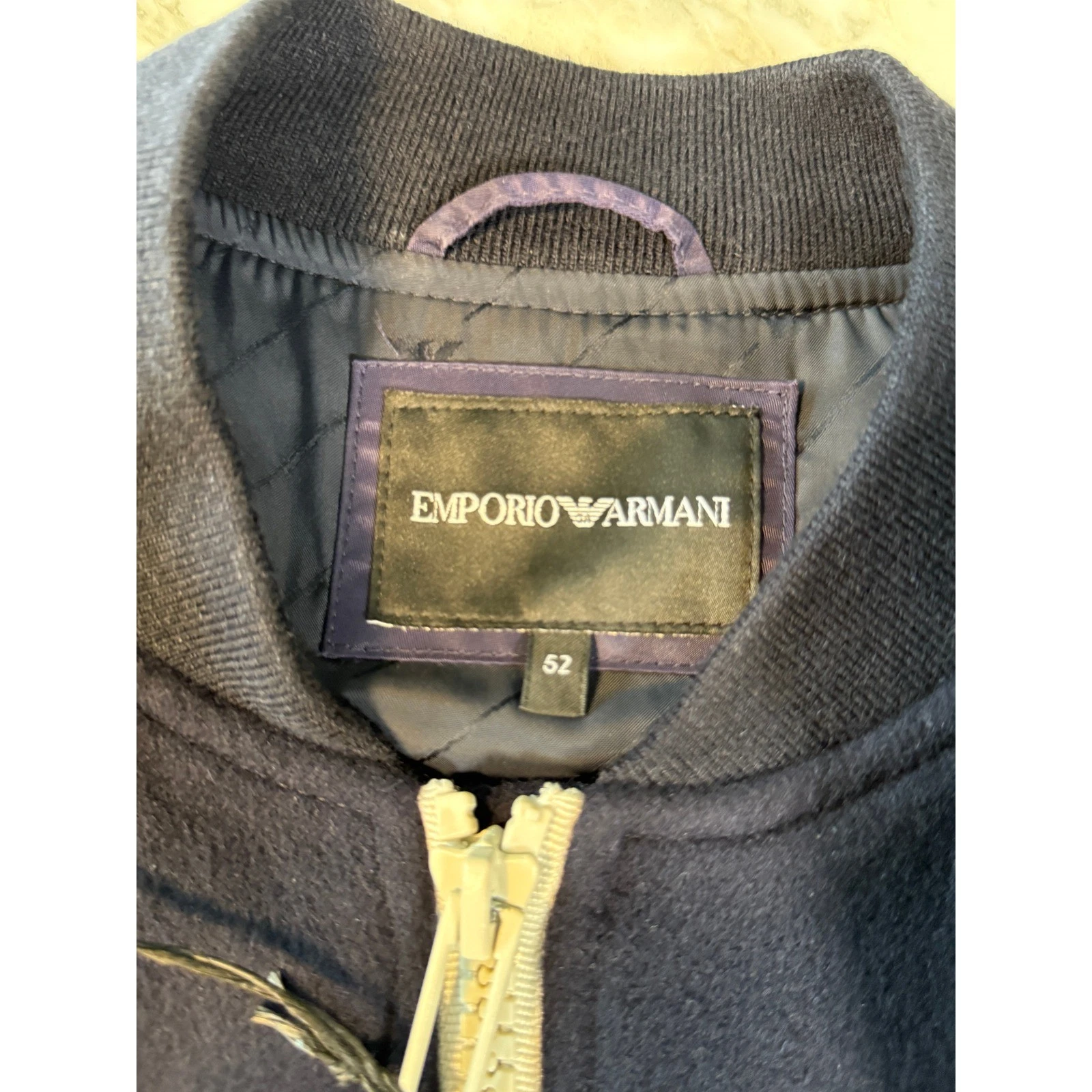 Emporio Armani Navy Blue Wool Blend Bomber Jacket Letter Patches 6L1BL8 Men IT52 - product detail image 17