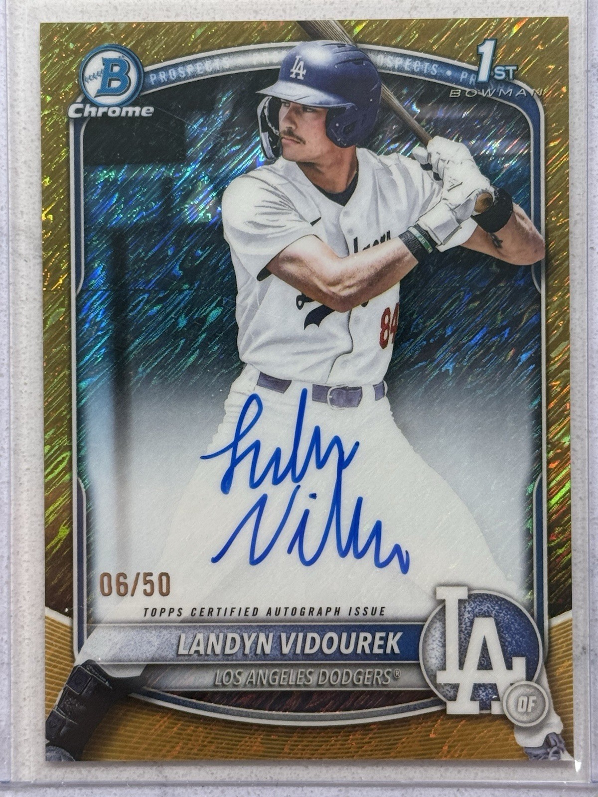 2025 Bowman Draft Landyn Vidourek GOLD Wave 1st Chrome Auto#6/50 Dodgers Mint