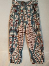 Ulla Johnson Blue Red White Print Cropped Pants Size 6 High Waist Cotton