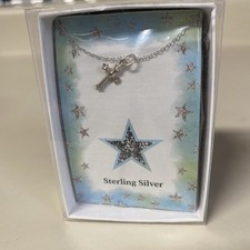 Tiny Sterling Silver Cross Necklace with Chain, or with Chain and P... Fast Ship