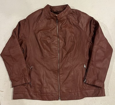 Jessica London Women s Brown Leather Jacket Size 22 Biker Motorcycle Zip Up
