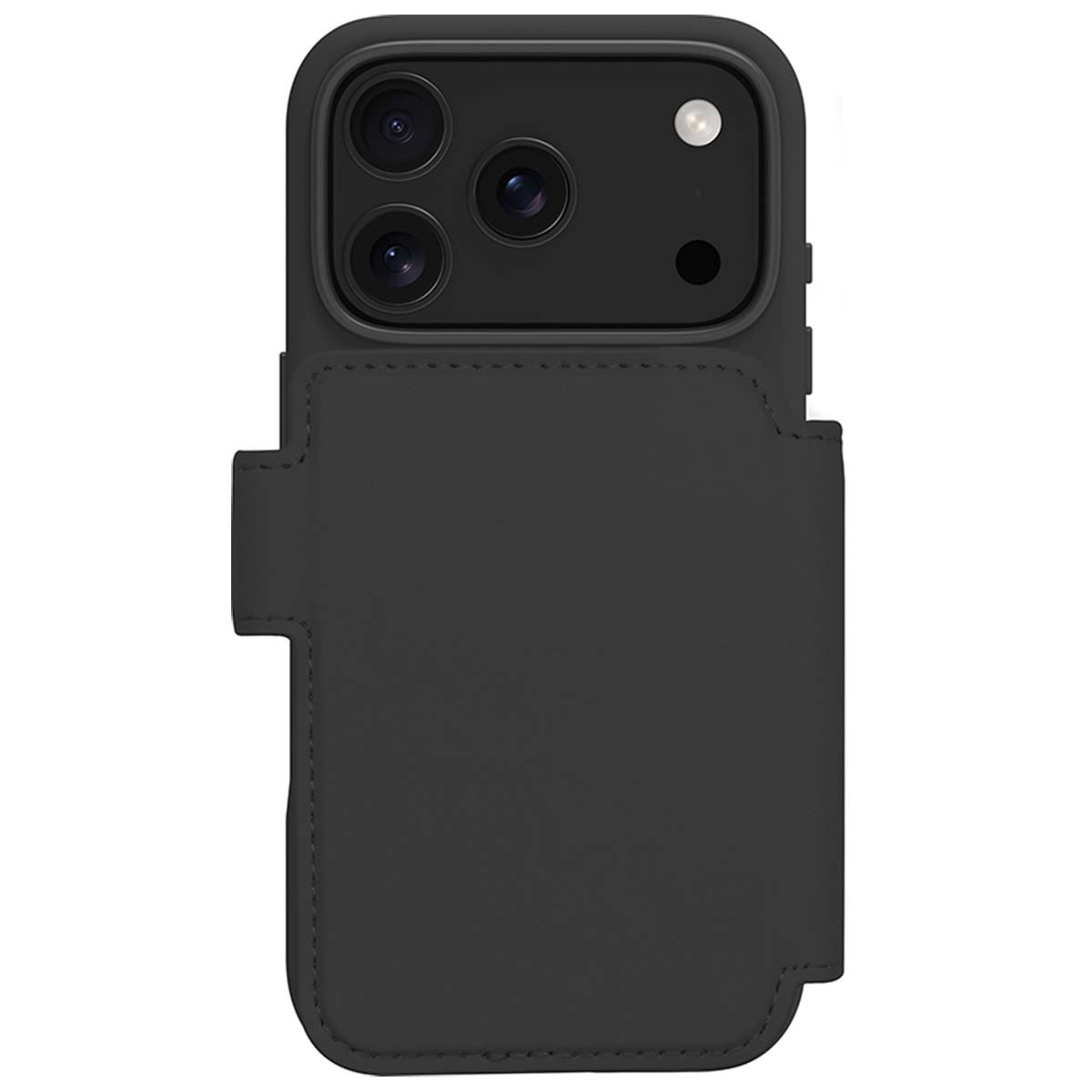 Étui portefeuille iPhone 17 Pro avec support vidéo amovible en cuir noir