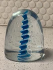 Vintage Glass Paperwight w/ Blue Spiral Design-  Possibly Murano?
