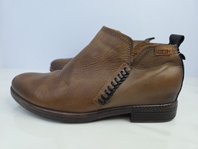 Pikolinos Brown Leather Zip Malaga Ankle Boots Black Braid Detail Made Spain 37