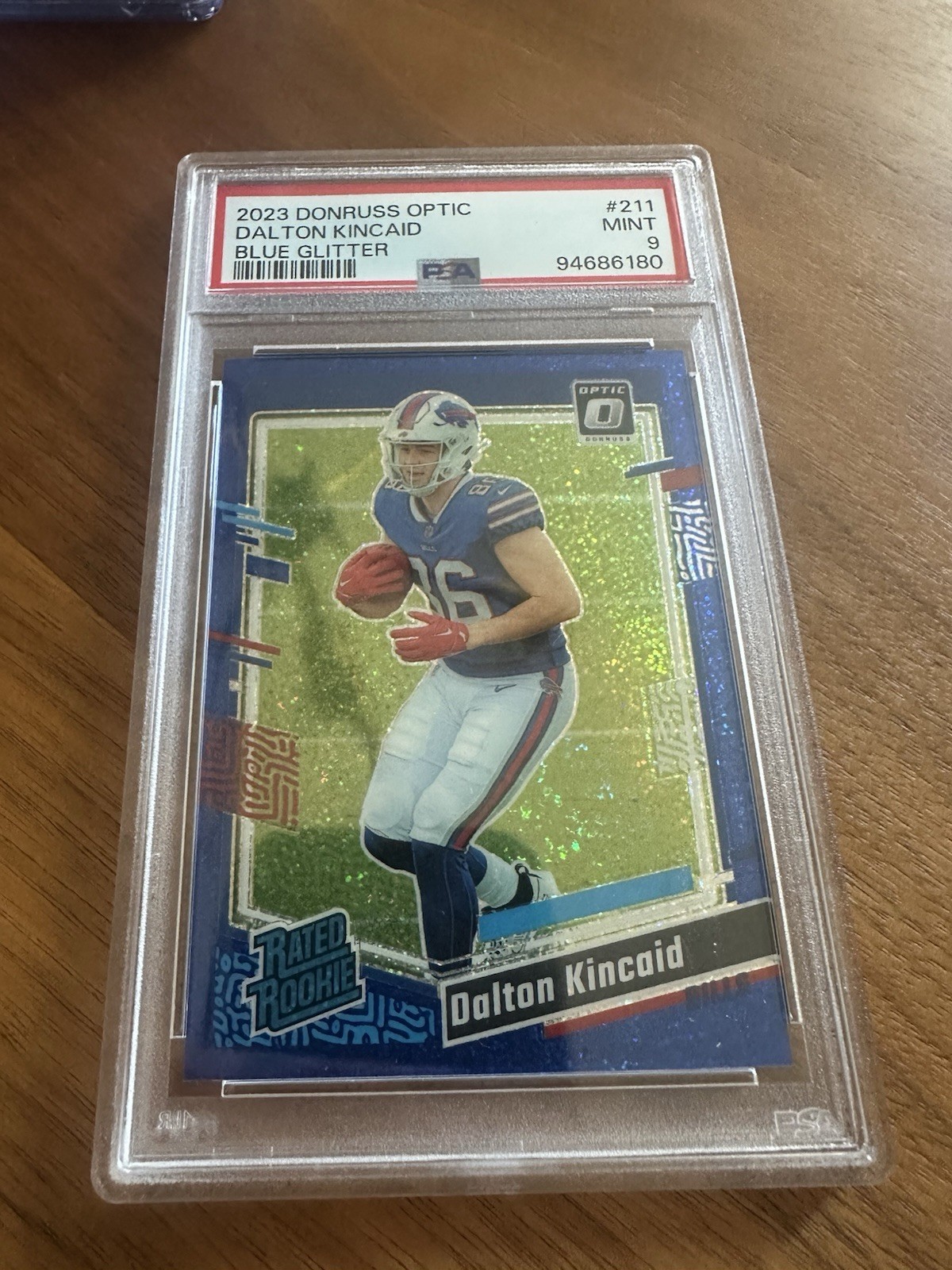 2023 Rated Rookie Dalton Kincaid #211 Blue Glitter PSA 9 Optic Rookie Card