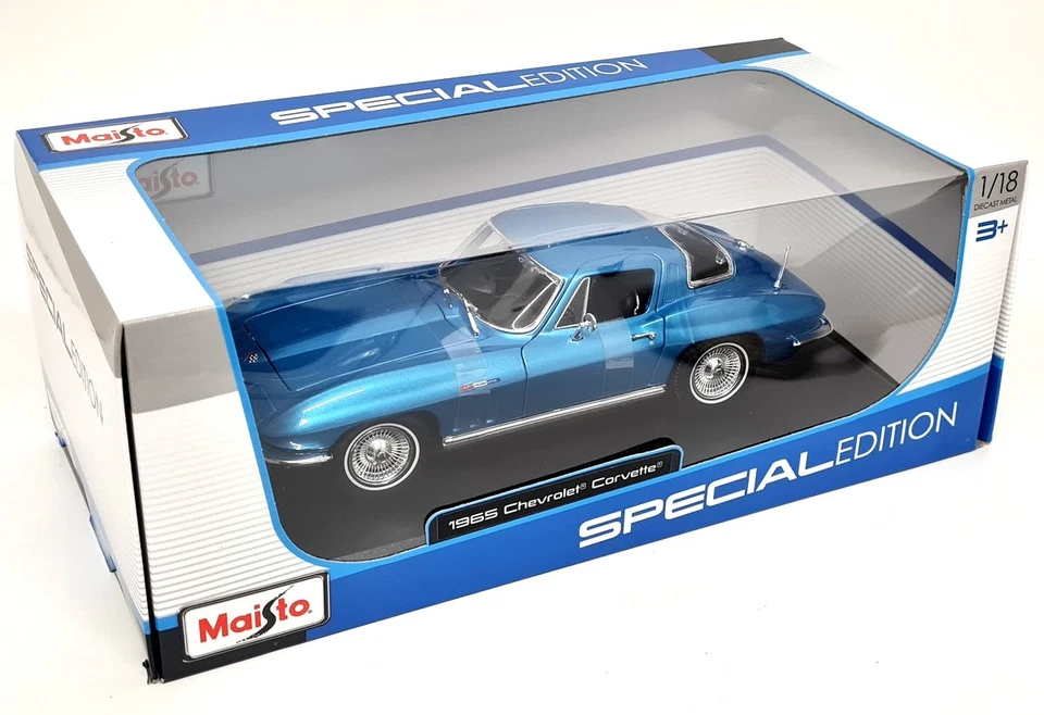 Maisto 1/18 Chevrolet Corvette C2 Stingray 1965 Metallic Blue Diecast model car - Photo 2/4