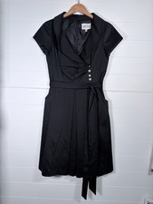 Julian Taylor Black Buttoned Faux Wrap Dress with side pockets and belt Size 6