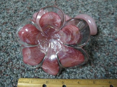 Beautiful Murano Style Blown Glass 6 pink / clear Petal Flower Twist Stem