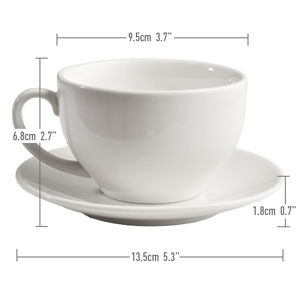 Porcelain Coffee Cup with Saucer 220ml/7.3oz for Cappuccino Latte and Tea Ele...