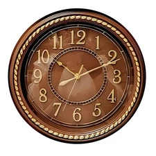 14"H Metallic Gold on Brown Vintage-Inspired Round Wall Clock