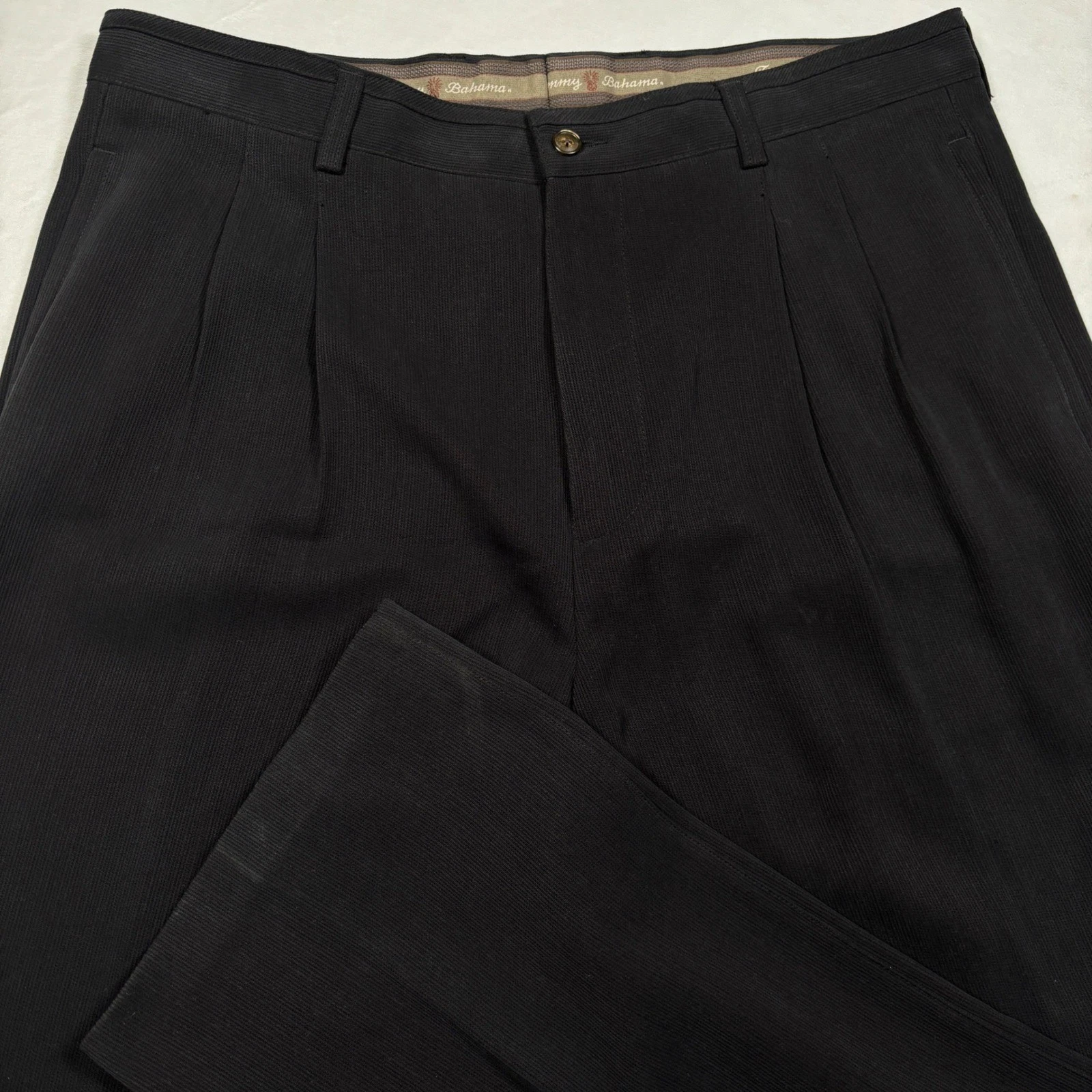 Tommy Bahama Pants Mens 36 Black Silk Wool Pleated Textured Trousers Luxury