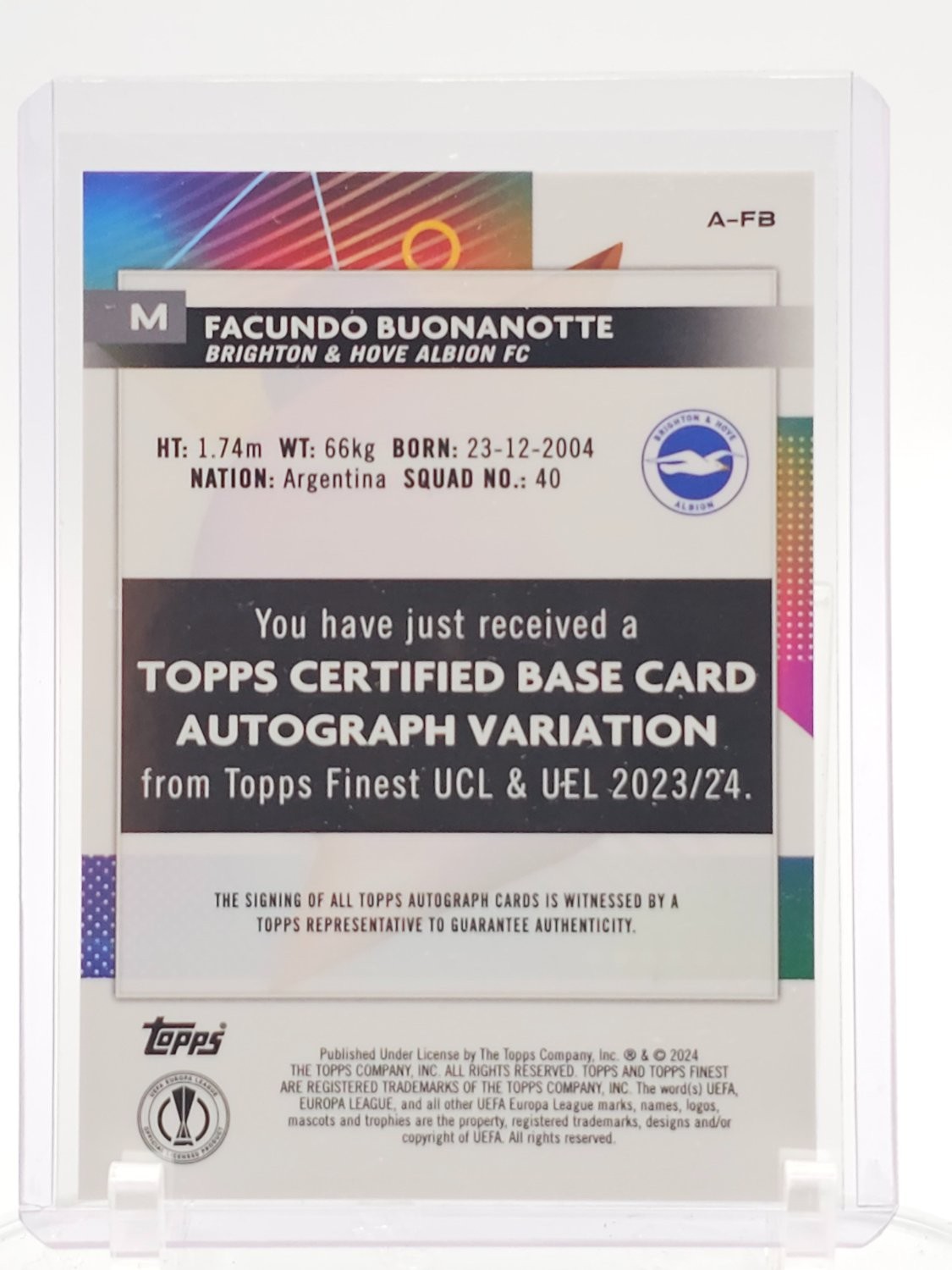 FACUNDO BUONANOTTE 2023-24 TOPPS FINEST UCL & UEL REFRACTOR RC AUTO Q8169 view 2