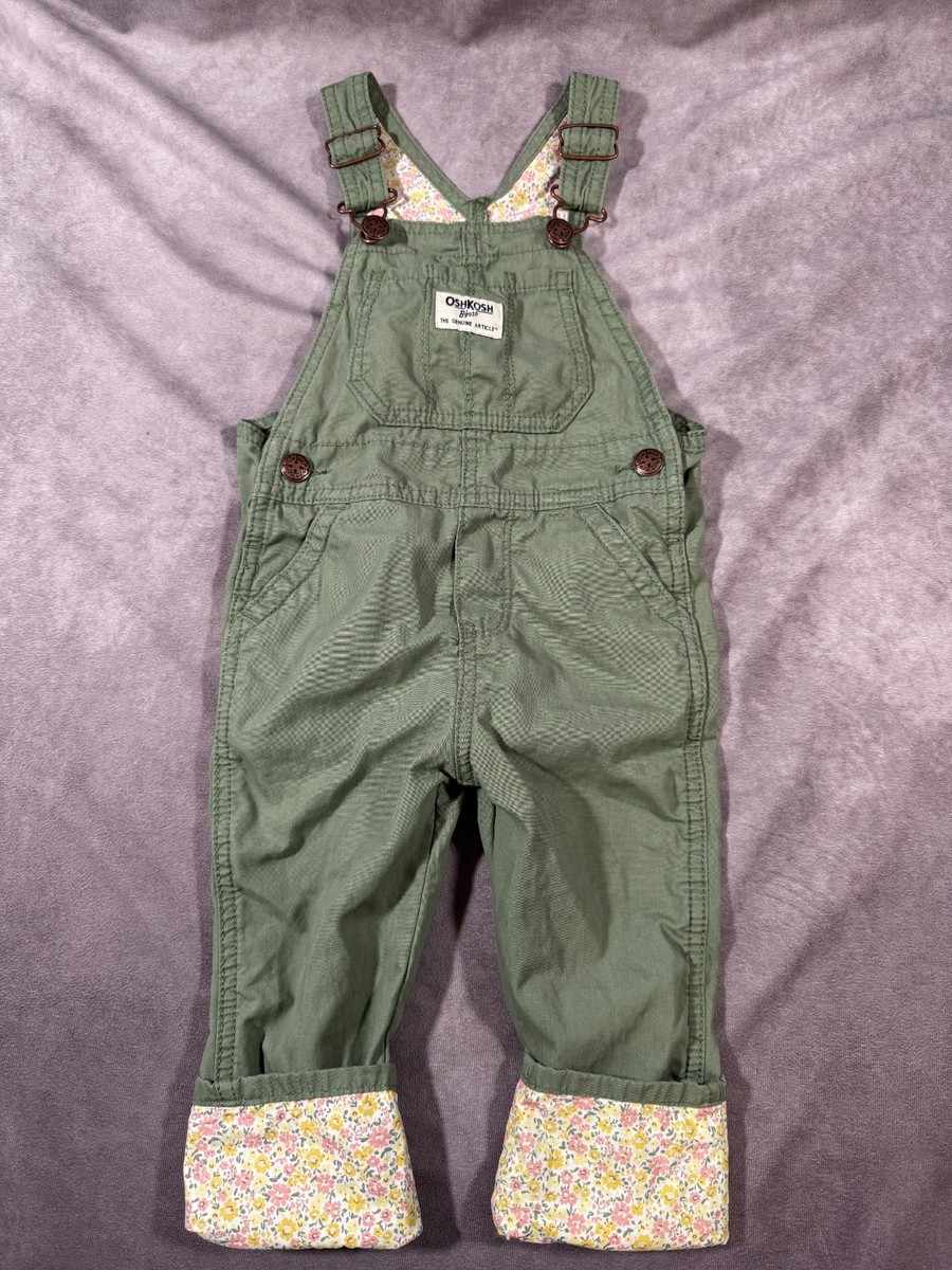 2T OshKosh B'gosh Green Overalls Pants Cuffed Floral Print | eBay