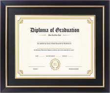 11X14 Diploma Frame with Black over Gold Mat, 14X17 Certificate Frame, Real Wood