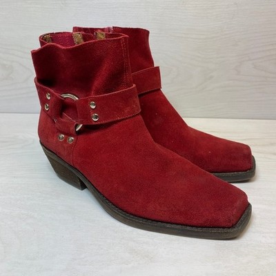 Jeffrey Campbell Free People Womens 9 Red Suede Harness Boots Square Toe Boho