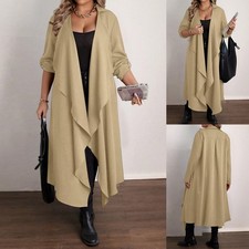 Plus Size Women Plain Long Sleeve Ruffle Long Jacket Ladies Open Front Cardigan