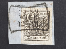 Wiedeńska seria znaczków, Müller 3214 y, fragment listu z 2 krążownikami, czarny, 1850