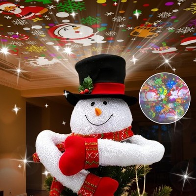 Christmas Tree Topper with Snowflake Projector Light, Holiday Hat Decor for X...
