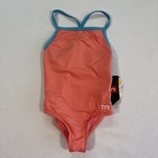 NEW TYR Girls solid diamondfit Swimsuit Coral size 4/5 xsmall A61