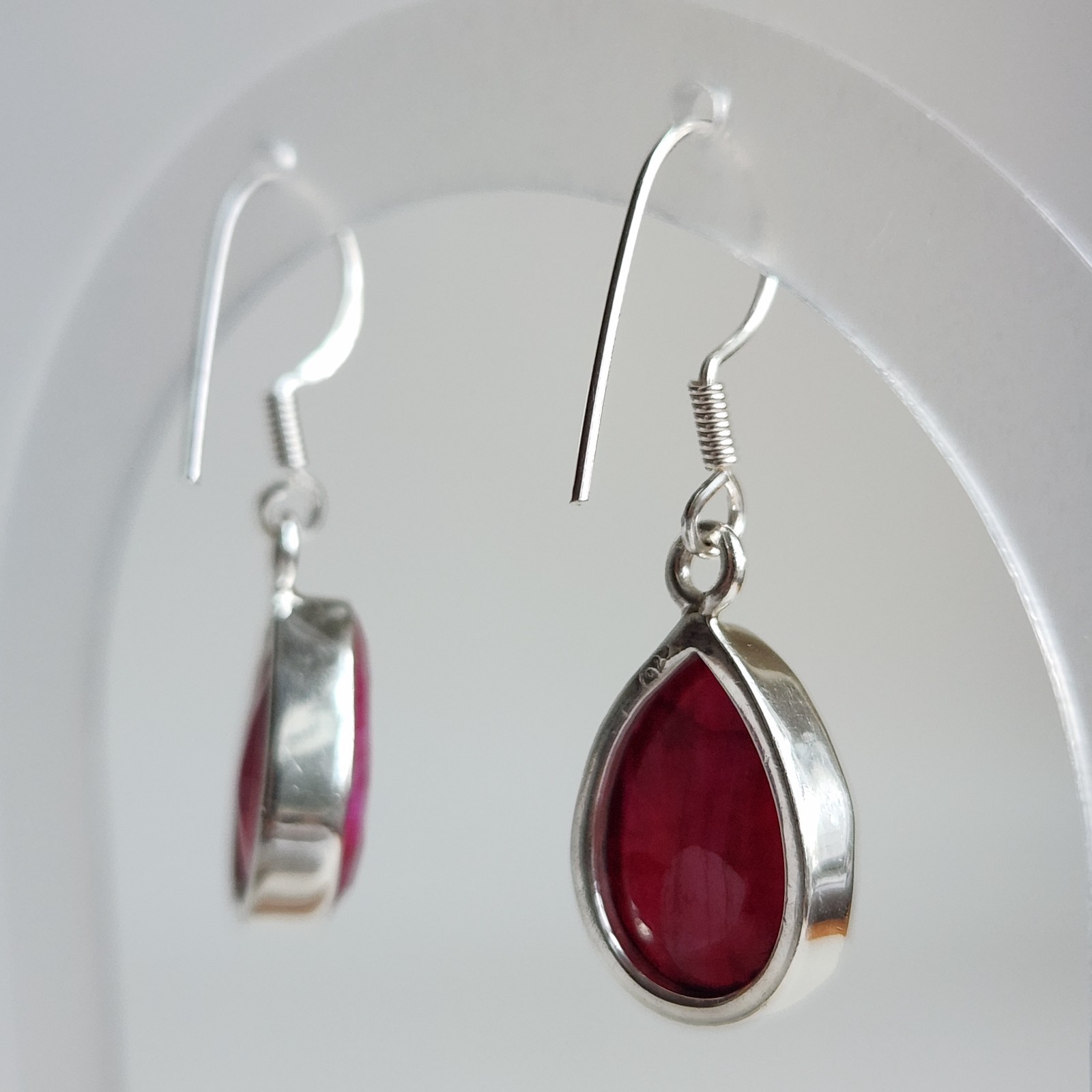 925 Sterling Silver Ruby Teardrop Dangle Earrings… - image 11