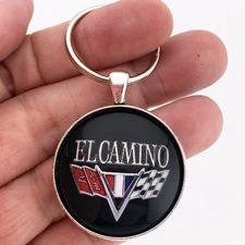 Vintage El Camino Chrome V Flag Formation Badge Emblem 1.2 Diameter Keychain