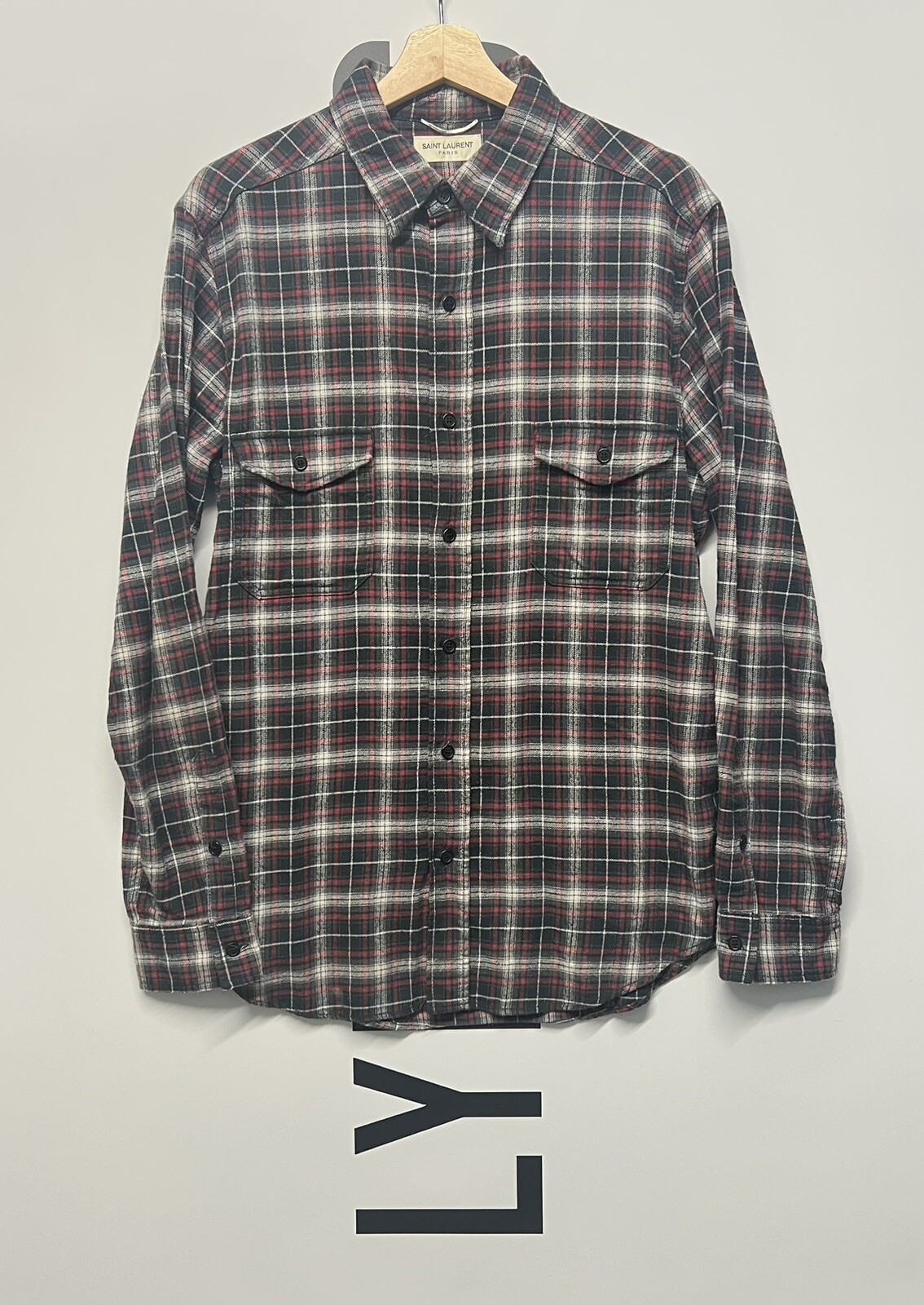 Camicia Saint Laurent in flanella a quadri grigio nero rosso taglia XL PREZZO AL PUBBLICO £525