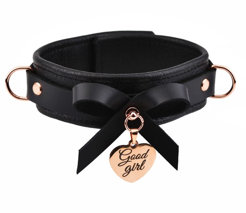 Black Leather Collar Bow Rose Gold Custom Engraved with Leash ddlg col49Blk - Picture 3 of 6