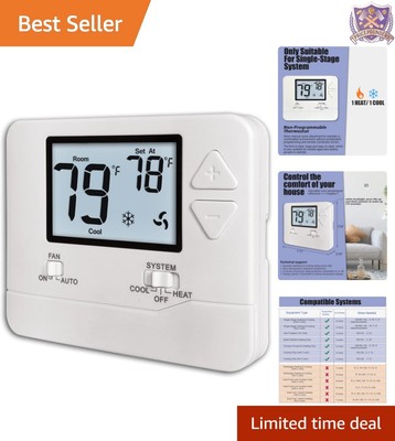 Compact Non-Programmable Thermostat for Home Systems - Energy Saving Control