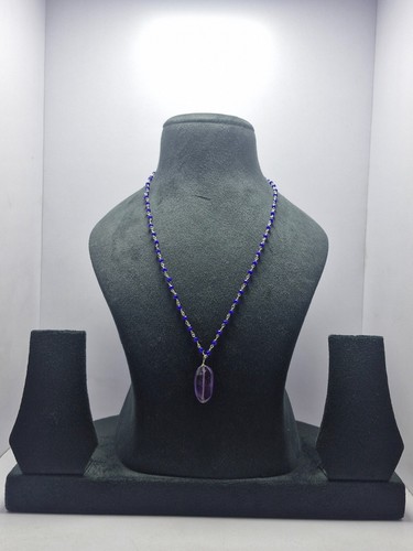 Silver Plated Chain Beads Mala 22" Strand Pendants Amethyst/Jade Gemstone - Picture 3 of 7