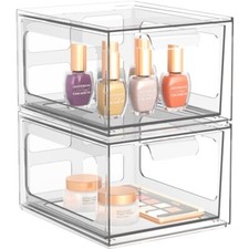 Pack Stackable Plastic Makeup Organizer Drawers, Acrylic Organizers, Clear 2