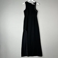 Halston Heritage Womens Dress 2 Black Maxi Gown Shimmer Trim Side Slit Evening